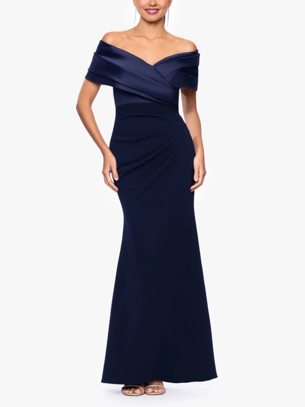Betsy & Adam Yasmeen Off the Shoulder Scuba Crepe  Gown